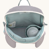 A close up of the Lassig kids tiny koala backpack showing the bottle holder detail inside the backpack