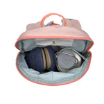 A top view of the Lassig tiny backpack, showing that it can store a pair of shoes and a water bottle.