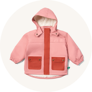 Little Green Radicals Waterproof Winter Coat - Coral to represent Little Green Radicals organic cotton coats and outerwear at Babipur.