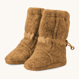 Mamalila Baby Wool Booties - in Camel. Baby booties made from upcycled boiled wool available at Babipur