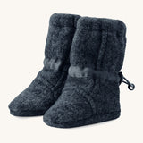 Mamalila Baby Wool Booties - in navy blue. Baby booties made from upcycled boiled wool available at Babipur