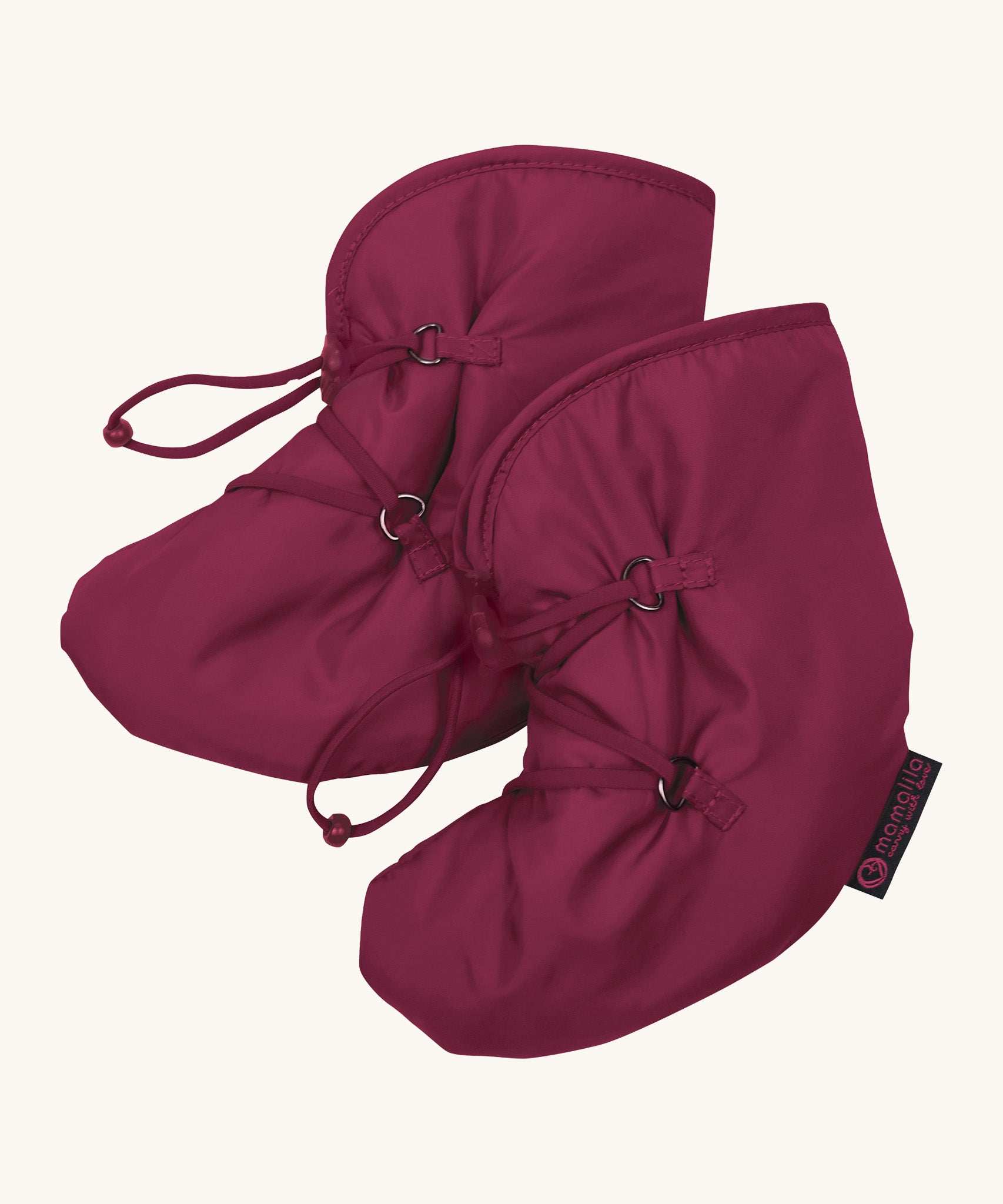 Mamalila Quilted Berlin Booties in berry pink available at Babipur. Warm, padded snow booties for babies