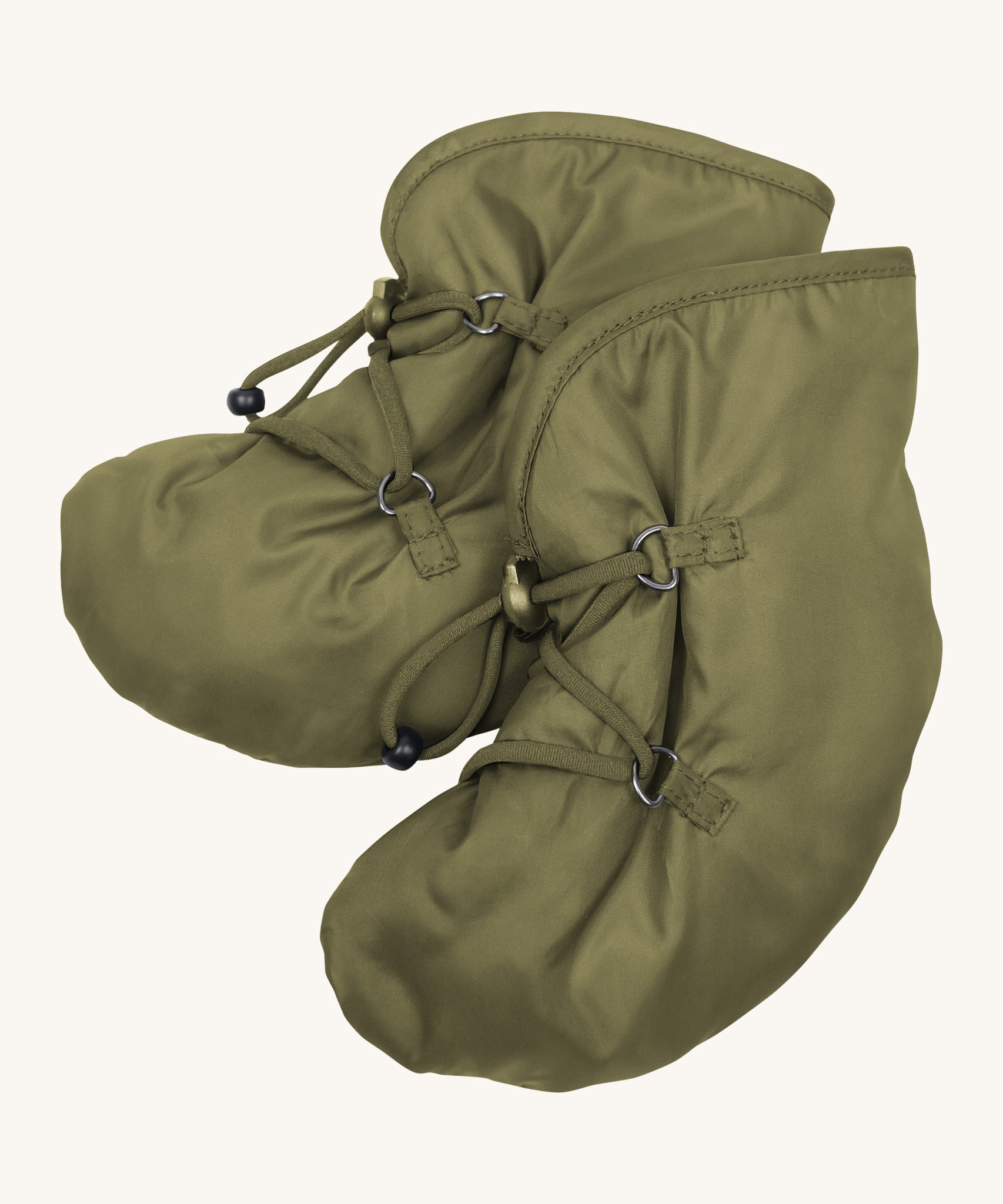 Mamalila Quilted Berlin Booties in khaki pink available at Babipur. Warm, padded snow booties for babies