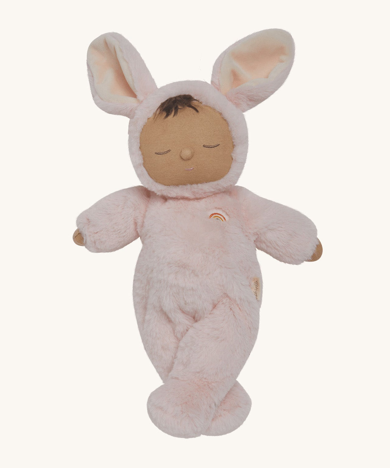 Olli Ella cozy dinkum bunny pip doll in pink colour and available at Babipur. This is a soft and fluffy doll with a sleeping face and cute floppy ears