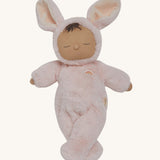 Olli Ella cozy dinkum bunny pip doll in pink colour and available at Babipur. This is a soft and fluffy doll with a sleeping face and cute floppy ears