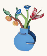 Studio roof Dutch Masters inspired bouquet 3D pop out card decoration available at Babipur displayed in a DIY blue vase included with the set