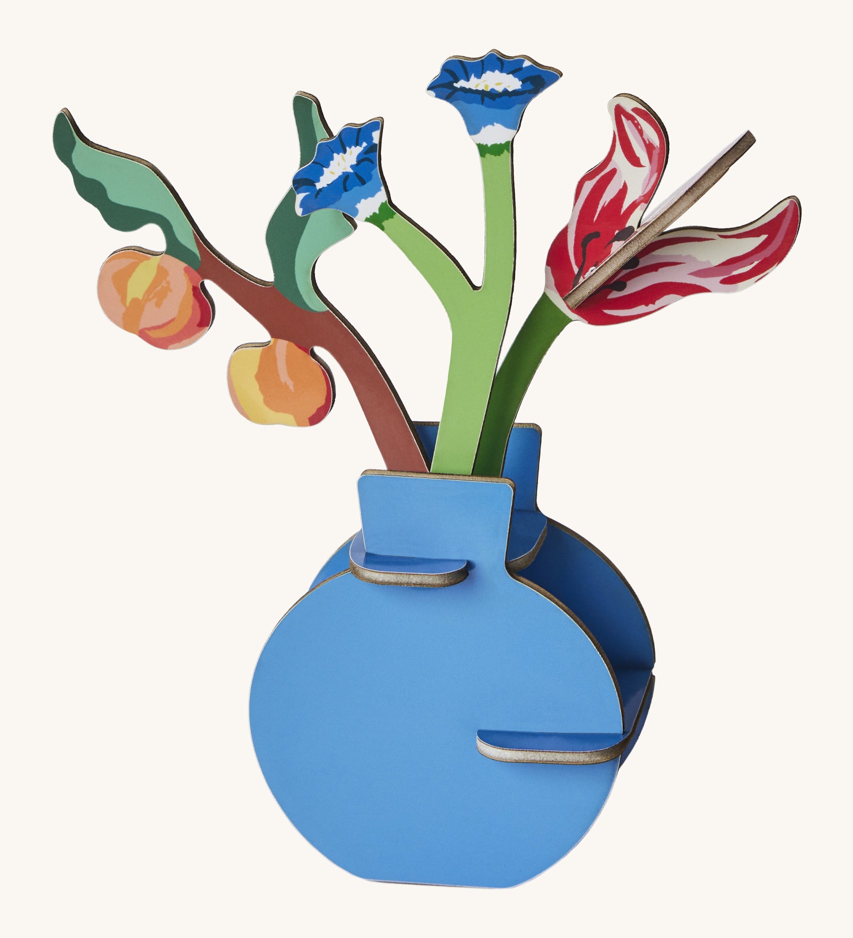 Studio roof Dutch Masters inspired bouquet 3D pop out card decoration available at Babipur displayed in a DIY blue vase included with the set