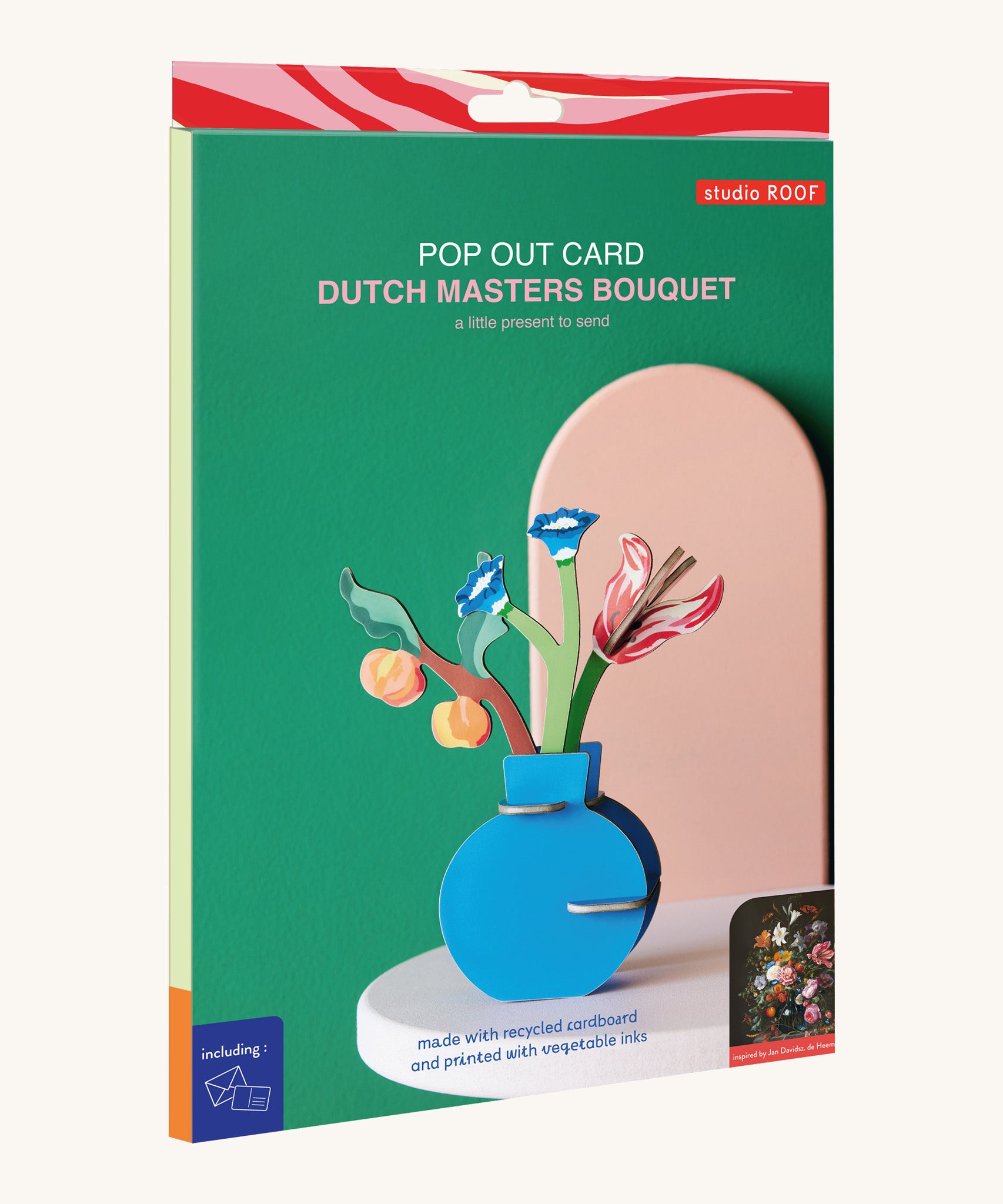 The cardboard packaging for the Studio Roof Dutch Masters inspired bouquet 3D pop out card decoration available at Babipur