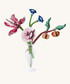 Studio roof small Dutch masters inspired bouquet decoration available at Babipur displayed in a glass vase