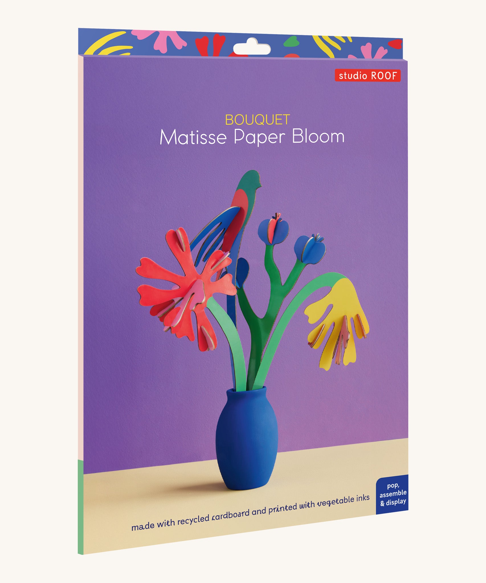 The cardboard packaging for the Studio roof small small paper bloom Matisse bouquet with available at Babipur