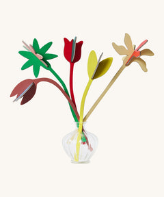 Studio Roof cardboard bouquet in blooming abundance colour way available at Babipur. A DIY kit made from cardboard in a shape of different coloured flowers