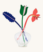 Studio Roof cardboard bouquet in Spring time surprise colour way available at Babipur. A DIY kit made from cardboard in a shape of different coloured flowers displayed in a glass vase