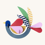 A bright and retro style feathery bird wall decoration available at Babipur. A Studio roof collaboration with artist Zoe Miller.