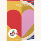 The bright and retro style cardboard packing for the feathery bird wall decoration available at Babipur