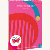 The bright and retro style cardboard packing for the Stripy butterfly wall decoration available at Babipur