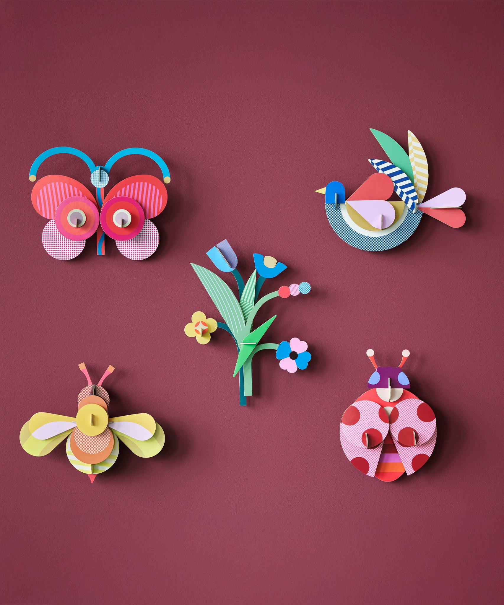 A group of wall decorations from the collaboration with Studio Roof and Zoe Miller available at Babipur.