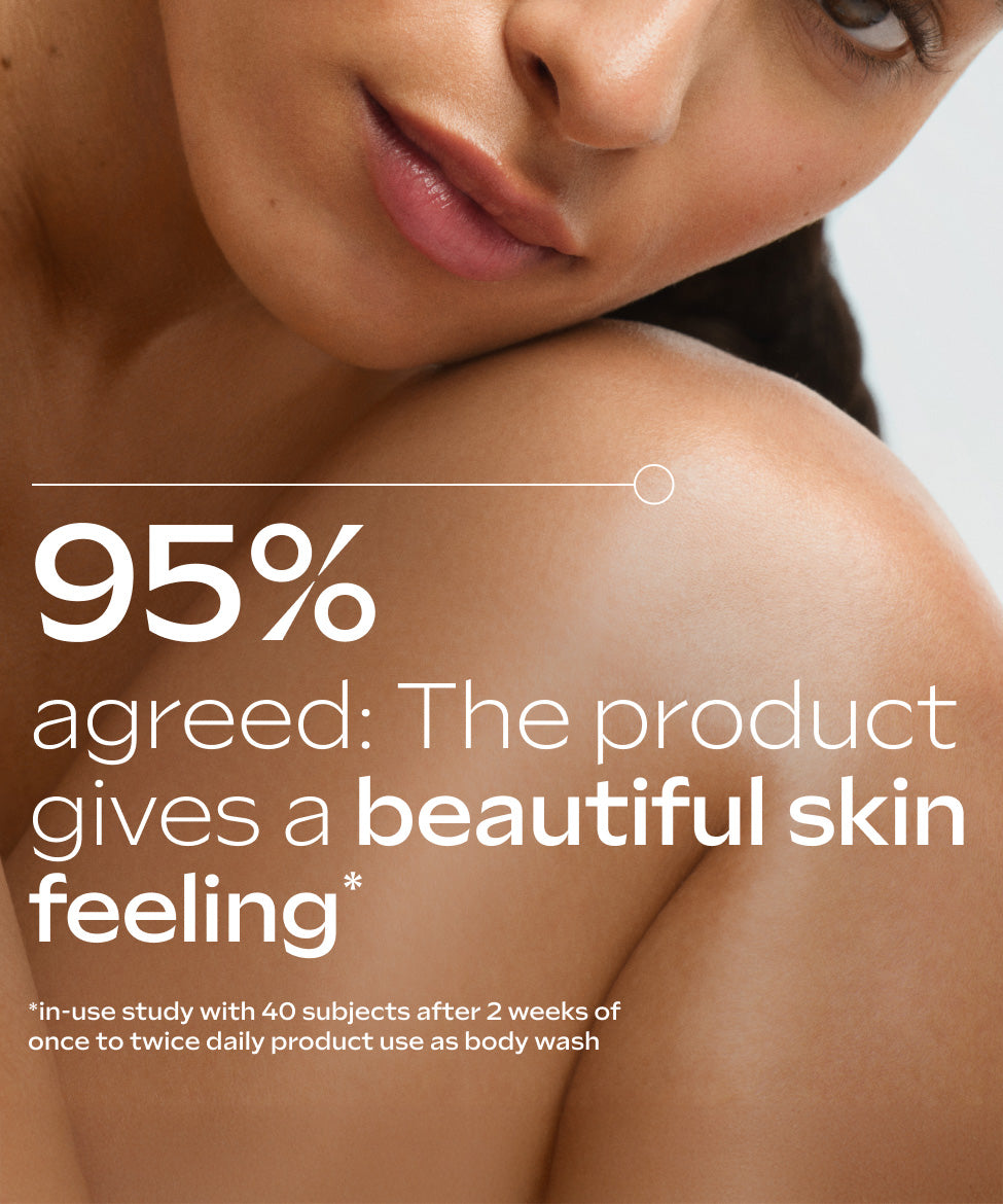 A graphic for the Weleda skin food shower cream available at Babipur showing the benefits of the cream
