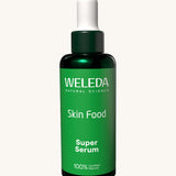 Weleda skin food super serum. A glass bottle with a pipette as a dispenser. Weleda have a range of luxurious, natural skin care items available at Babipur.