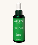 Weleda skin food super serum. A glass bottle with a pipette as a dispenser. Weleda have a range of luxurious, natural skin care items available at Babipur.
