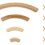 4 different sized pieces of Abel Golden Ratio toy curved toy blocks lined up on a white background with text showing that there is 6 of each piece in this set