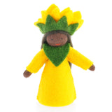 Ambrosius collectable felt sunflower doll with black skin on a white background