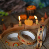 Three Babipur design paper tapes on a kraft paper. One features a rainbow design, one features a fox design and the third features a mushrooms design.