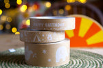 Stack of three babipur design kraft paper tapes with Happy Birthday
