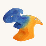 Blue and orange standing baby Parasaurolophus on a cream background