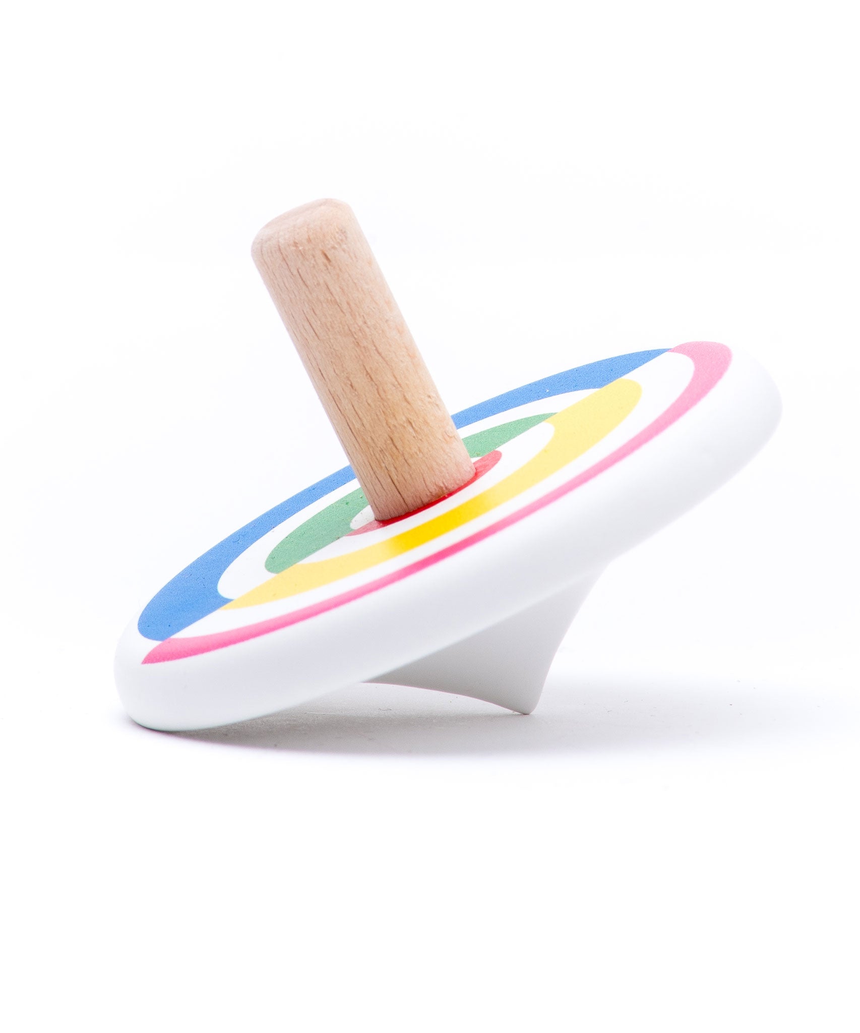 Bajo wooden Colourful Semi Circles Spinning Top toy. These heirloom quality toys by Bajo are part of a wide range of wooden toys available here at Babipur.