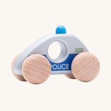 The police car from the Bajo emergency vehicle set. These heirloom quality toys by Bajo are part of a wide range of wooden toys available here at Babipur.