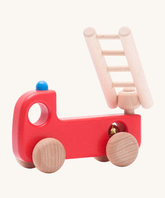 Bajo Wooden Toy Fire Engine, shown with the ladder up. These heirloom quality toys by Bajo are part of a wide range of wooden toys available here at Babipur.