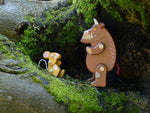 Bajo Gruffalo character wooden toys flatlay featuring Ostheimer play cloths and Babipur Lanka Kade collaboration pieces
