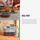 Two images next to text that reads, Meal Prep. These sets have been specifically for meal prep. Batch cooking helps you stay healthy, fight food waste and save money.