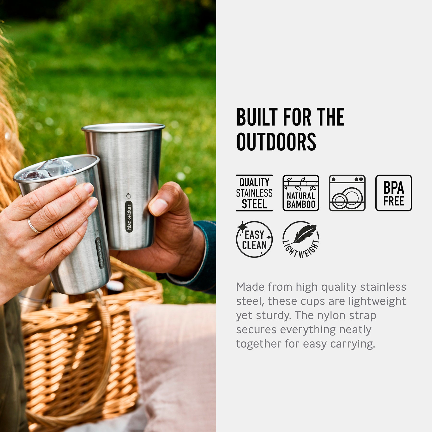 A graphic showing the materials used to make the Black & Blum cups available at Babipur.