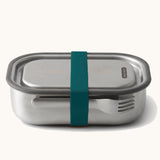 Black+Blum Large Leak Proof Stainless Steel Lunch Box with ocean blue coloured strap. This lunchbox is part of a wide range of stainless steel lunch box options available here at Babipur.
