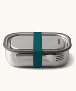 Black+Blum Large Leak Proof Stainless Steel Lunch Box with ocean blue coloured strap. This lunchbox is part of a wide range of stainless steel lunch box options available here at Babipur.