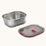 Black + Blum 1200ml stainless steel microwave safe leakproof lunchbox  with the lid removed. Lunchbox available at Babipur.