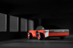 Close up of the back of the Candylab wooden seagull racing car toy on a black and grey background