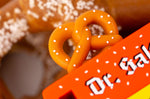 Close up of the giant toy pretzel on top of the Candylab collectable pretzel toy truck