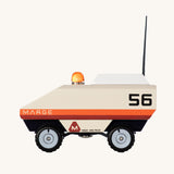 CandyLab cream orange and red Rover space vehicle with the number 56 on the side and a black antenna.
