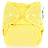 The Close Parent Pop-In reusable cloth nappy with popper fastenings, in sunshine yellow.