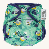 The Close Pop-In +bamboo reusable cloth nappy with adjustable popper closures, in a round the garden print