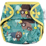 The Close Pop-In +bamboo reusable cloth nappy with adjustable popper closures, in a bear print
