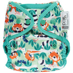 The Close Pop-In +bamboo reusable cloth nappy with adjustable popper closures, in a red fox print