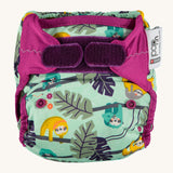 The Close Pop-In +bamboo reusable cloth nappy with adjustable velcro closures, in a Sloth print