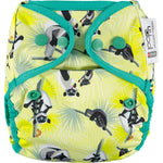 The Close Pop-In +bamboo reusable cloth nappy with adjustable popper closures, in a lemur print