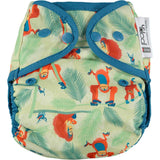The Close Pop-In +bamboo reusable cloth nappy with adjustable popper closures, in an orangutan print