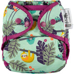 The Close Pop-In +bamboo reusable cloth nappy with adjustable popper closures, in a sloth print