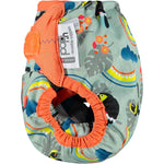 A side view of The Close Pop-In +bamboo reusable cloth nappy with adjustable velcro closures, in a toucan
 print