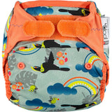 The Close Pop-In +bamboo reusable cloth nappy with adjustable velcro closures, in a toucan print